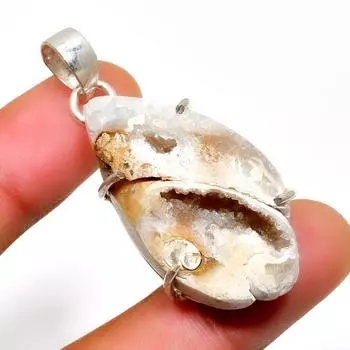 Ископаемый драгоценный камень аммонит 925 пробы, посеребренный ювелирный кулон ручной работы 1,70 дюйма 1.70 коричневый