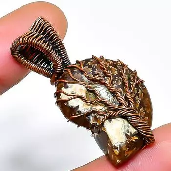 Ископаемый драгоценный камень аммонит, подвеска ручной работы из медной проволоки, 1,38 дюйма 1.38 коричневый