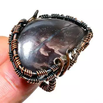 Ископаемый драгоценный камень из грязевой трещины, ювелирное кольцо ручной работы из медной проволоки, размер 7,5