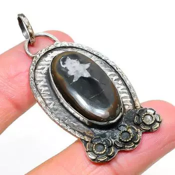 Ископаемый драгоценный камень из натурального грязевого трещины, стерлинговое серебро 925 пробы, подарочный кулон 2,25 дюйма u1S80