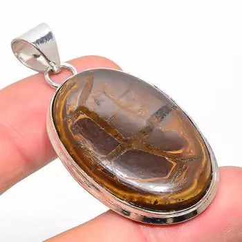 Ископаемый драгоценный камень из натурального грязевого трещины, стерлинговое серебро 925 пробы, подарочный кулон 2,17 дюйма E0a16