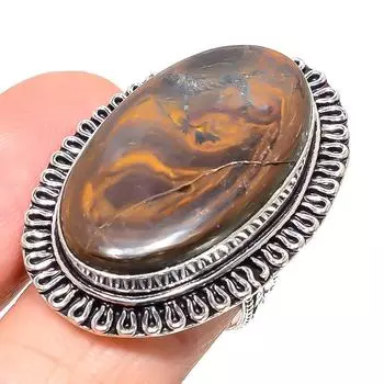Ископаемый драгоценный камень из натурального грязевого камня, стерлинговое серебро 925 пробы, размер 8 I0t99