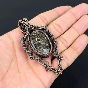 Ископаемый драгоценный камень Turitella, медная проволока ручной работы, ювелирный кулон для свадебного подарка 3.43 Inches коричневый