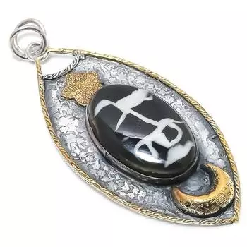 Ископаемый камень из натурального грязевого трещины, двухцветный кулон из стерлингового серебра 925 пробы, 3,43 дюйма, E4j97