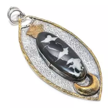 Ископаемый камень из натурального грязевого трещины, двухцветный кулон из стерлингового серебра 925 пробы, 3,62 дюйма, Q0R58