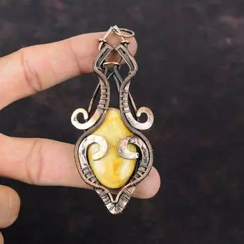 Ископаемый коралловый кулон Медная проволока Кулон Стильные украшения Кулон из натурального драгоценного камня Дизайнерский кулон ручной работы Медные украшения для подарка