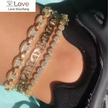 Искрящаяся новая 5a кубический цирконий Cz теннисная цепь хип-хоп новая цепь для ног женский летний браслет на щиколотку Iced Out 23cm