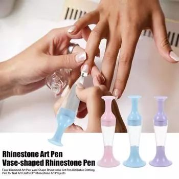 Искусственная алмазная ручка в форме вазы со стразами, многоразовая ручка для точек для ногтей 3pcs разноцветный