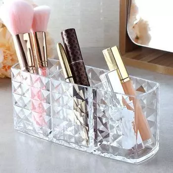 Искусственная алмазная текстура макияжа держатель кисти 3-х отсека Easy Cleaning Desktop Pencil Tool Organizer