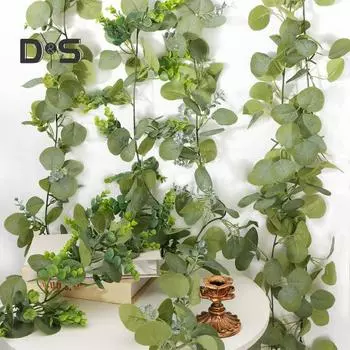 Искусственная эвкалиптовая гирлянда, лозы ручной работы, реалистичный вид, яркий цвет, не требующие ухода листья эвкалипта, поддельные 1pc D