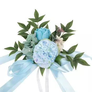 Искусственная цветочная композиция с длинной лентой, искусственная цветочная композиция из роз светло-голубого цвета