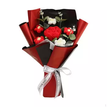 Искусственная цветочная композиция, вязаный букет ручной работы для рабочего стола красный