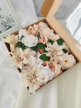 Искусственная цветочная коробка, искусственный градиентный цветной цветок, лист со стеблями, набор комбинированных коробок для свадебных букетов, центральных элементов для вечеринок, домашнего декора розовый/белый