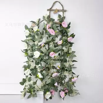 Искусственная цветочная лоза Лоза из зеленых растений Пластиковый шелковый цветок Украшение для труб кондиционера Настенная лоза camellia Berry vine белый