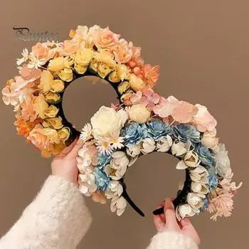 Искусственная цветочная повязка на голову, противоскользящая, легкая, в китайском стиле, искусственная шелковая повязка на голову с цветком, женская, для девочек, аксессуары для волос, головной убор, реквизит для фотосъемки розовый
