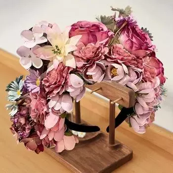 Искусственная цветочная повязка на голову, противоскользящая, легкая, в китайском стиле, искусственная шелковая цветочная корона розовый