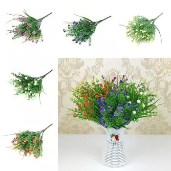 Искусственная гипсофила 32 см, маленькие листья, 5 ветвей-вилок жёлтый