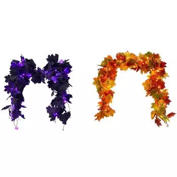 Искусственная гирлянда из клена, освещенная искусственными осенними листьями, искусственное пластиковое растение для внутреннего домашнего свадебного сада отеля, осеннего настенного украшения One Size чёрный
