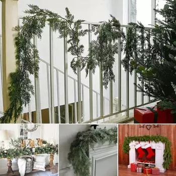 Искусственная гирлянда из сосновых иголок 78,74 дюйма, реалистичные поддельные сосновые листья, ветки, рождественская имитация зелени
