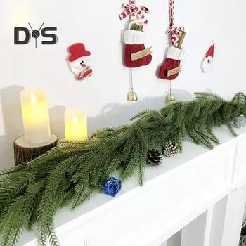 Искусственная гирлянда из сосновых иголок, ручная работа, реалистичная гирлянда из зелени, сезонная подвесная гирлянда из искусственных сосновых веток для рождественского декора A