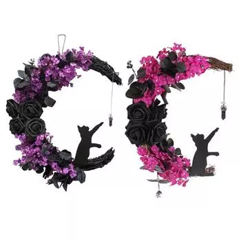 Искусственная гирлянда с лунным котом, прочный декор для Хэллоуина с лунным котом, многоцелевой венок на дверь для украшения входной двери, окна, стены фиолетовый