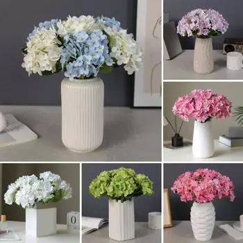 Искусственная гортензия с зелеными листьями Реалистичный искусственный цветок Свадебная вечеринка Домашний офис Стол Центральное украшение из искусственного цветка темно-розовый