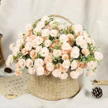 Искусственная гвоздика 20 головок, реалистичные искусственные шелковые цветы, свадебная вечеринка, домашний офис, центральный элемент стола, искусственные цветочные растения, украшение ветки света кофе