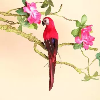 Искусственная имитация пены птица попугай перо садовая птица реквизит декор (красный)