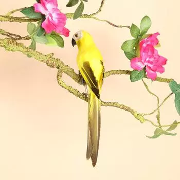 Искусственная имитация пены птица попугай перо садовая птица реквизит декор (желтый)