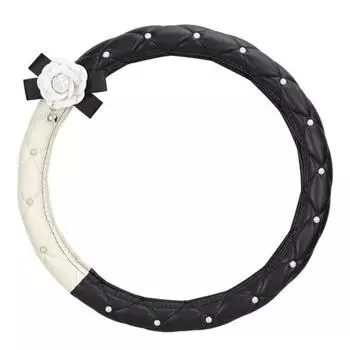 Искусственная кожа, белый цветок камелии, украшение интерьера автомобиля, чехлы на руль 1