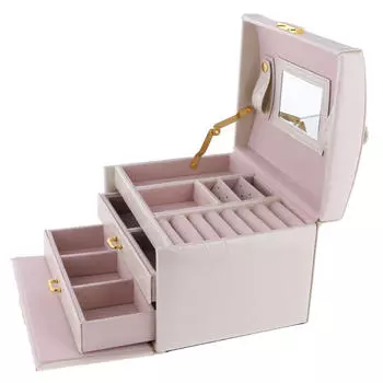 Искусственная кожаная шкатулка для драгоценностей, косметический чехол, органайзер для хранения, светло-фиолетовый 17 x 12 x 12.5 cm бежевый