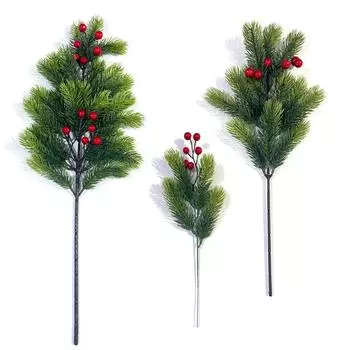 Искусственная красная ветка хвои Рождественский искусственный зеленый цветочный букет для украшения дома Цветочная композиция Аксессуары Small