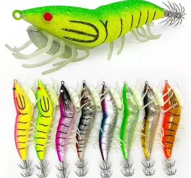 Искусственная креветка с кольцами Бусина Каракатица Крючок Светящиеся кальмары Джиги Светящиеся Джиги Крючок One Size