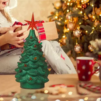 Искусственная настольная рождественская елка с гирляндами, центральная звезда для офиса, дома, магазина зелёный