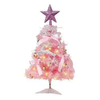Искусственная новогодняя елка, маленькая новогодняя елка с огнями, настольная декоративная елка, настольная новогодняя елка L розовый