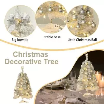 Искусственная новогодняя елка, маленькая новогодняя елка с огнями, настольная декоративная елка, настольная новогодняя елка M белый