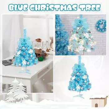 Искусственная новогодняя елка, маленькая новогодняя елка с огнями, настольная декоративная елка, настольная новогодняя елка One Size синий