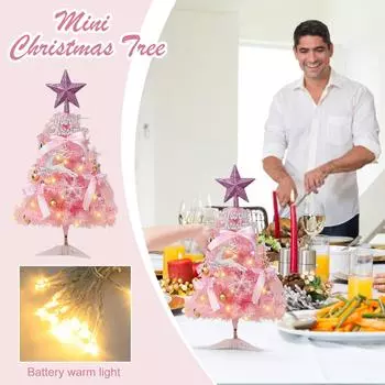 Искусственная новогодняя елка, маленькая новогодняя елка с огнями, настольная декоративная елка, настольная новогодняя елка M розовый