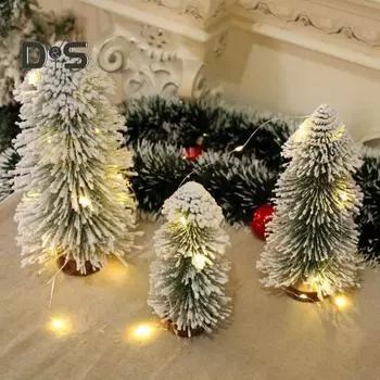 Искусственная новогодняя елка, покрытая снегом, фигурка сосны, светодиодная подсветка, кедровые украшения, праздничный декор для стола, декор для домашней вечеринки 20 cm