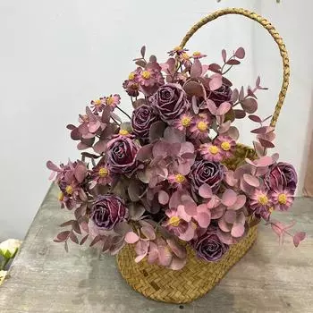 Искусственная обожженная кромка пузырчатой розы Искусственный цветок ромашки Шелковый цветок Обожженная кромка розы Высококачественный искусственный букет