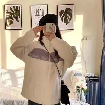 Искусственная овечья шерсть плюс бархатное утолщенное хлопковое пальто женское новое зимнее свободное стоячее пальто теплое хлопковое пальто M