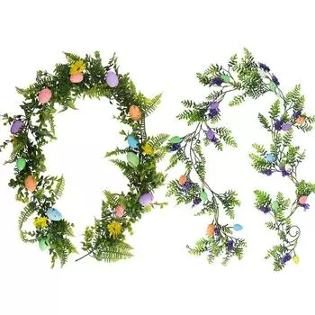 Искусственная пасхальная гирлянда из яиц с пасхальным яйцом Желтая ромашка Зелень Весенняя цветочная гирлянда Пасхальная гирлянда для камина Домашний стол Праздничный пасхальный декор 200cm