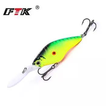 Искусственная приманка FTK-Mino, жесткая насадка Mino Fish, 7 цветов на выбор, 60 мм, 10 г, глубина 0–2,5 м, профессиональное качество