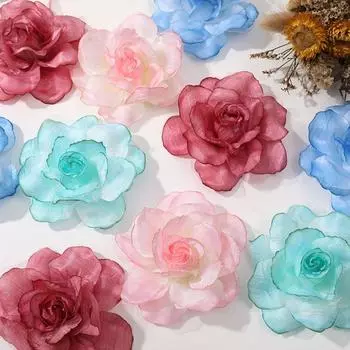 Искусственная роза Аппликация из ткани Многослойные украшения Аксессуары Шелковые цветы Тканевые нашивки Шитье зелёный