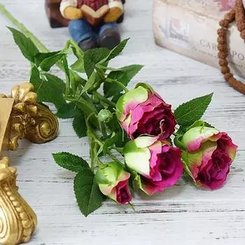 Искусственная роза Имитация одиночных бутонов роз Цветок Свадебное украшение Искусственные цветы Декор для дома и отеля белый