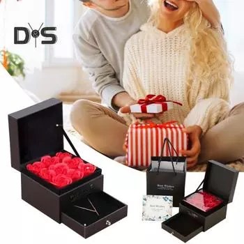 Искусственная роза Подарочная коробка с двумя ярусами ящик с 9 искусственными цветочными головками искусственные розы ювелирные изделия кольца органайзер чехол держатель для женщин мама девушка серый