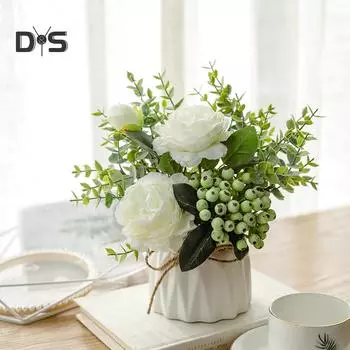 Искусственная роза поддельный цветок бонсай горшечное растение садовая вечеринка реквизит настольный декор