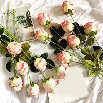 Искусственная роза с обожженным краем, имитация розы, реалистичный искусственный цветок для дома, свадьбы, украшения сада белый