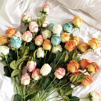 Искусственная роза с обожженным краем, имитация розы, реалистичный искусственный цветок для дома, свадьбы, украшения сада оранжевый