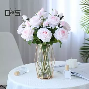 Искусственная роза со стеблем 2 головки Не увядает без полива Реквизит для свадебных фото Реалистичные многоразовые ветки искусственных цветов Товары для украшения дома вино красного